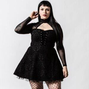 Killstar Black Gothic Mesh Corset Skater Dress S Witchy Alternative Punk Grunge